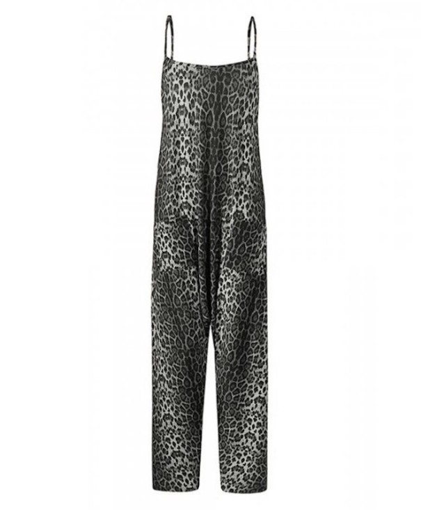 Sommar jumpsuit för kvinnor med leopardtryck grå L