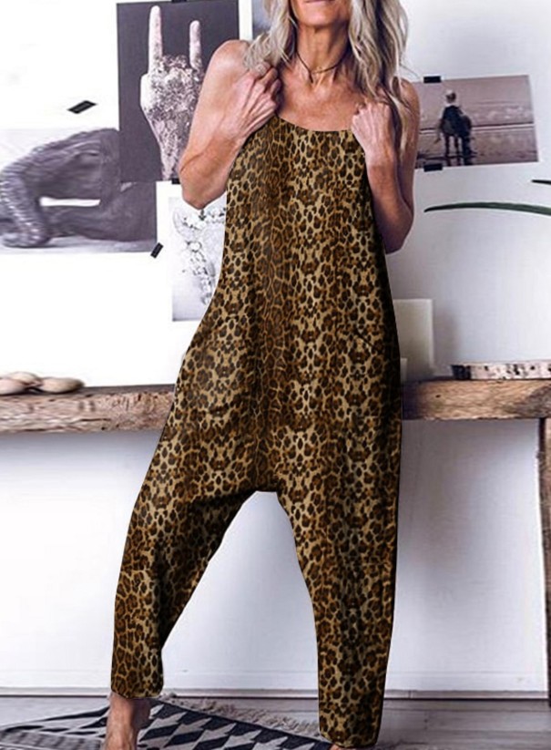 Sommar jumpsuit för kvinnor med leopardtryck