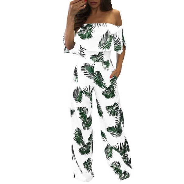 Sommar jumpsuit för kvinnor med nedfällda axlar grön XXL