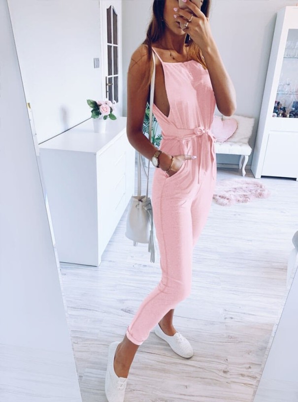 Sommar jumpsuit för kvinnor med remmar A2063 rosa M