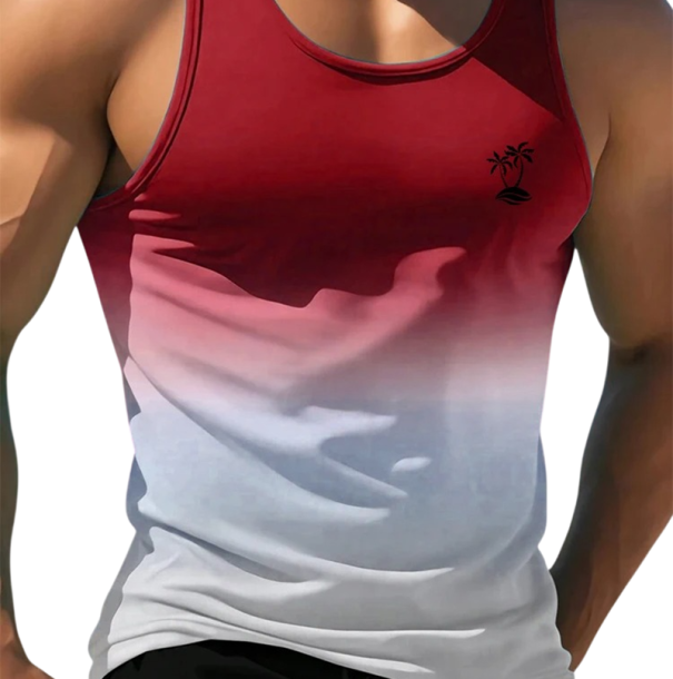 Sommarens herr regnbågs t-shirt Polyester material Rund hals Palm motiv på bröstet Lätt rak passform För fritid röd M