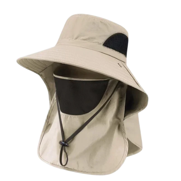 Sommarhatt med bred brätte 10 cm 56-60 cm Andas nacke och ansiktsvisir UV-skydd Solskydd Camping Vandring Fiske khaki