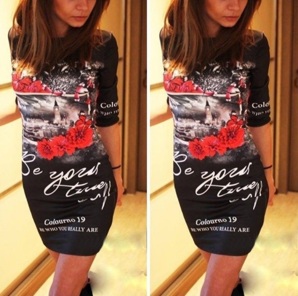 Sommarklänning med tryck för kvinnor svart S