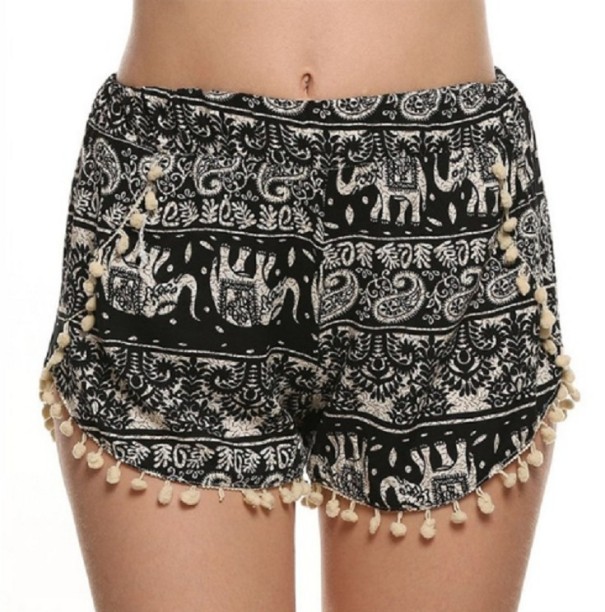 Sommarshorts för kvinnor med elefanter - Svart