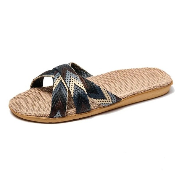 Sommartofflor för kvinnor i boho-stil med färgglada vävda remmar Bekväm platt sula Lättviktsskor för inomhus och utomhus Elegant etnolook blå 37-38
