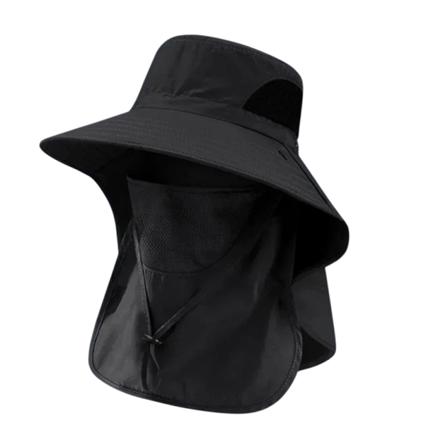 Sommerhut mit breiter Krempe, 10 cm, 56 – 60 cm, atmungsaktiv, Nacken- und Gesichtsvisier, UV-Schutz, Sonnenschutz, Camping, Wandern schwarz