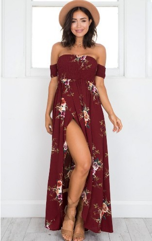 Sommerkleid für Damen mit Blumen rot L