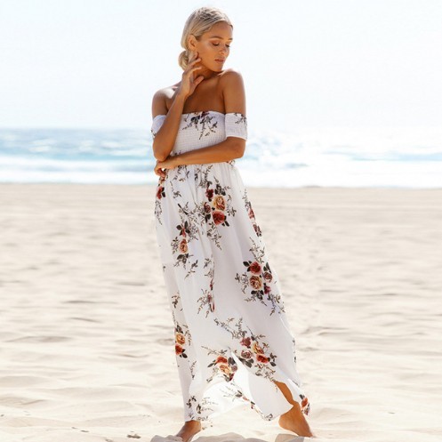 Sommerkleid für Damen mit Blumen weiß S
