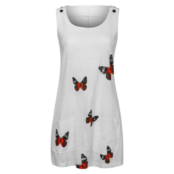 Sommerkleid für Damen mit Schmetterlingen weiß XXL