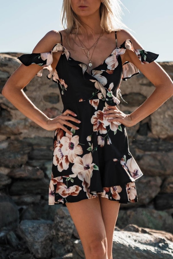 Sommerkleid mit Blumen A1 schwarz M