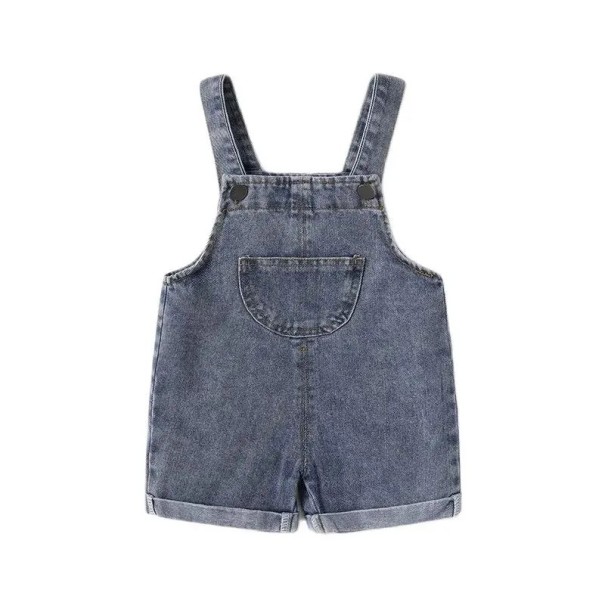 Sommerlicher Kinder Kurzjeans Overall aus Baumwolle Einfarbiger Baby Overall mit Tasche und Knöpfen Kurzer Overall für Jungen und Mädchen blau 4