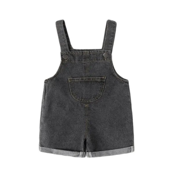 Sommerlicher Kinder Kurzjeans Overall aus Baumwolle Einfarbiger Baby Overall mit Tasche und Knöpfen Kurzer Overall für Jungen und Mädchen schwarz 12-18 Monate