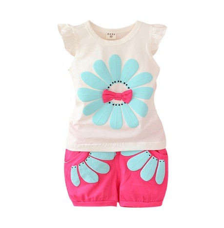 Sommersæt til piger med print - top og shorts 3