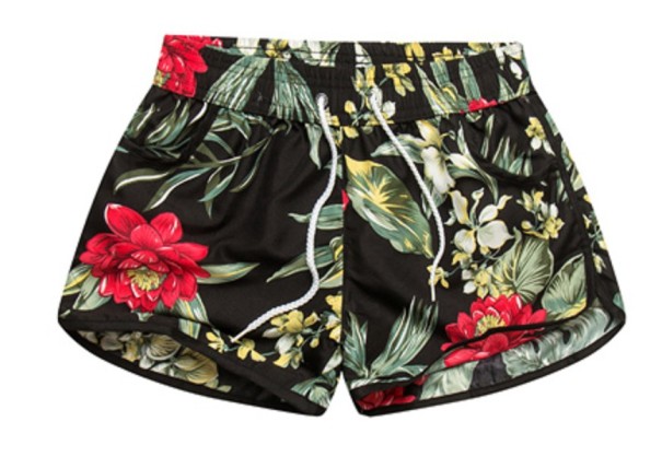 Sommershorts til par med blomster M Dame