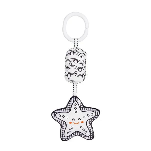 Sonajero para cochecito negro-blanco 27 cm Estrella de mar de peluche Juguete para bebé Desarrollo motor 1