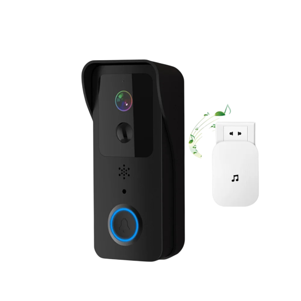 Sonerie video wireless Tuya Smart 1080P WiFi cu detecție PIR și vedere nocturnă IP65 și sonerie interioară negru
