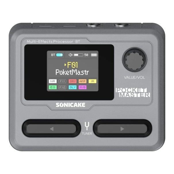 Sonicake Pocket Master Mini QME-10 grauer Multieffektpedal für Gitarre und Bass Gekennzeichnet durch ein farbiges LCD-Display Steuerung über App 1