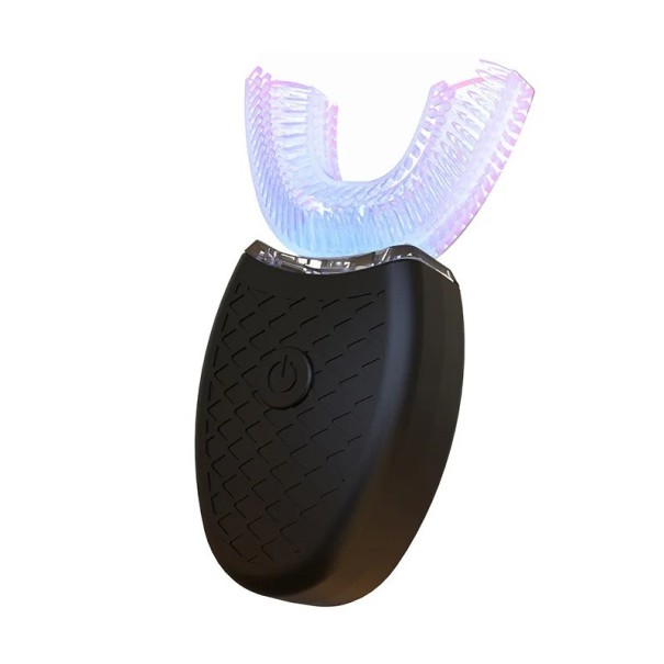 Sonický zubní kartáček tvaru U 360° Kartáček s inteligentní silikonovou hlavicí IPX7 Vodotěsný elektrický zubní kartáček s USB nabíjením 6 x 2,5 x 11 cm černá