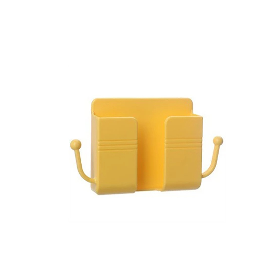 Soporte adhesivo de pared con ganchos, adecuado para teléfono móvil, control remoto u otros objetos pequeños amarillo