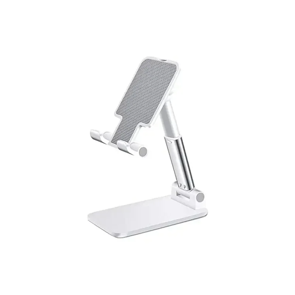 Soporte ajustable para teléfono móvil de escritorio con cabezal giratorio Base antideslizante Diseño plegable para uso en el escritorio y en el hogar blanco