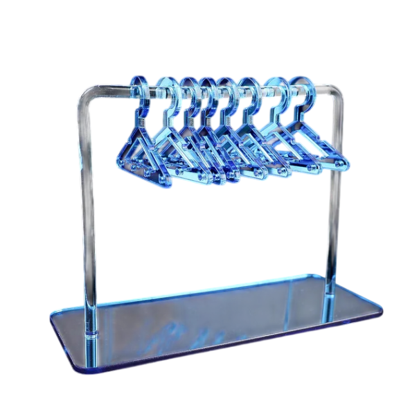 Soporte de acrílico transparente para joyas con ganchos y base espejada 15 × 6 × 11 cm organizador de escritorio con mini ganchos y muescas azul