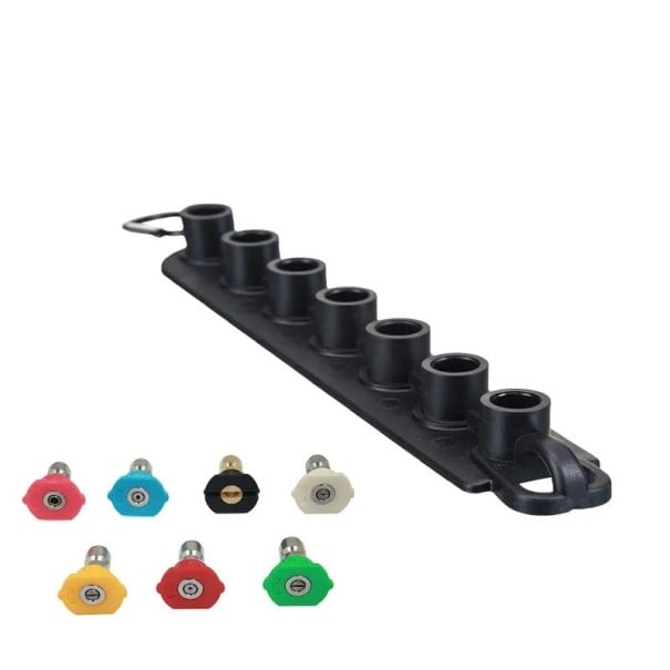Soporte de boquillas para limpiador de alta presión 7 posiciones + 7 boquillas de acoplamiento rápido plástico metal multicolor para lavado y limpieza de superficies 1