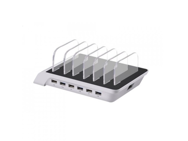 Soporte de carga 6 puertos USB plateado