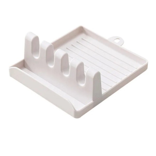 Soporte de cocina para cucharas y tapas de madera 12,7 x 14 cm blanco