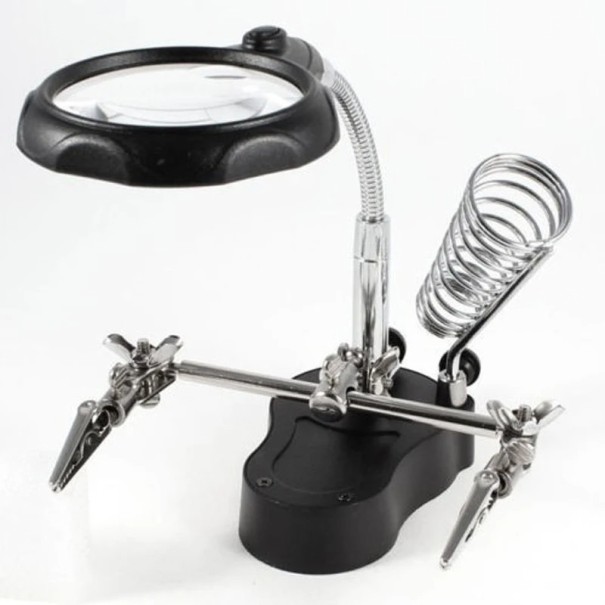 Soporte de tercera mano con lupa para soldar Pinzas de cocodrilo para sujetar piezas Soporte para soldador Lupa con brazo flexible 1
