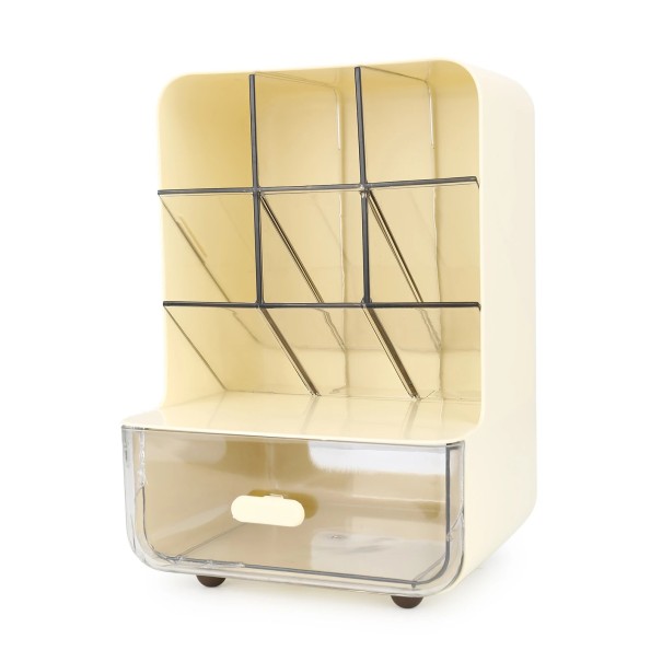 Soporte inclinado de gran capacidad para artículos de escritura y de oficina 14,5 × 13,5 × 21,5 cm organizador de plástico para bolígrafos, lápices y pequeños accesorios de oficina crema