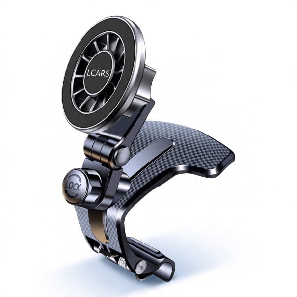 Soporte magnético para móvil en coche Clip universal para salpicadero sobre los instrumentos Brazo giratorio 260° Bloqueo LOCK Negro para navegación 1