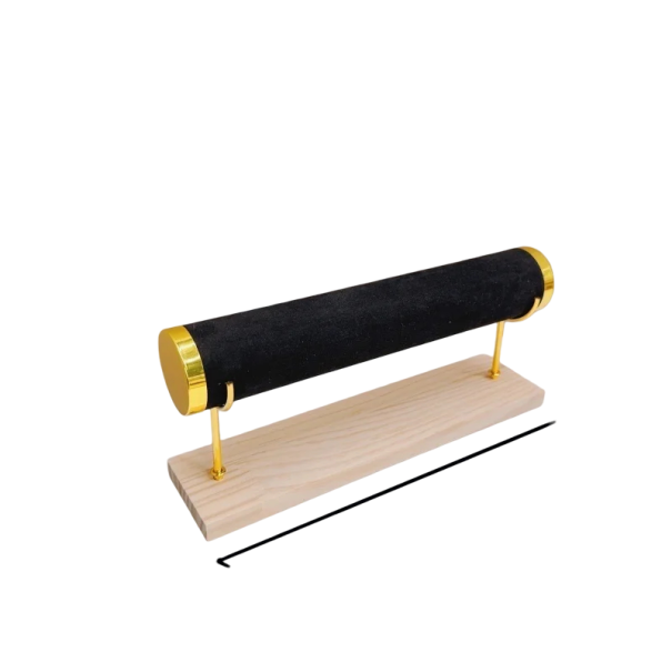 Soporte para pulseras y relojes con base de madera 29 × 12,5 × 7 cm soporte extraíble con almohadilla de terciopelo negro