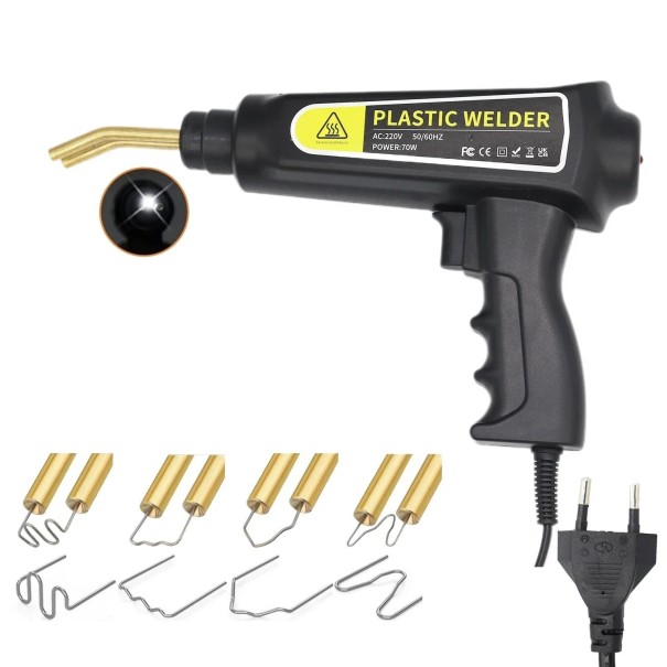 Soprador de plástico elétrico 70 W com luz LED e conjunto de 400 grampos para reparação de para-choques e peças plásticas 220 V ficha EU 1