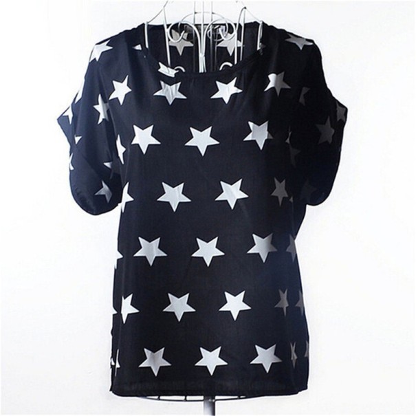 Sort bluse til kvinder med stjerner XS