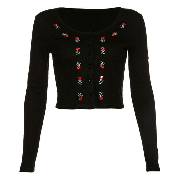 Sort crop top med knapper til kvinder M