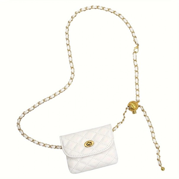 Sort eller hvid mini mavetaske 10 x 9 cm med kæde Elegant mave- og skuldertaske Moderigtig crossbody-pung Stilfuld aftagelig kæde hvid