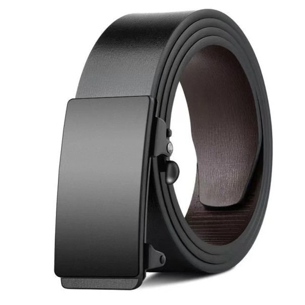 Sort herrebælte i ægte læder, 3,8 cm. Læderbælte uden huller med automatisk metalspænde. Elegant modetilbehør til jakkesæt eller jeans. sort 110 cm