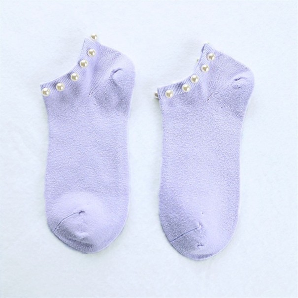 Șosete de gleznă pentru femei cu perle violet deschis