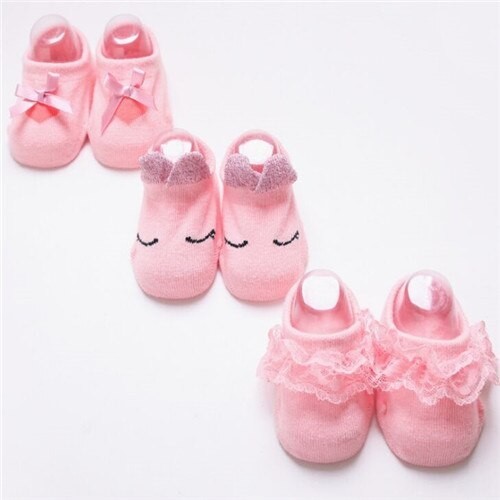 Șosete drăguțe pentru bebeluși - 3 perechi roz 3-6 luni