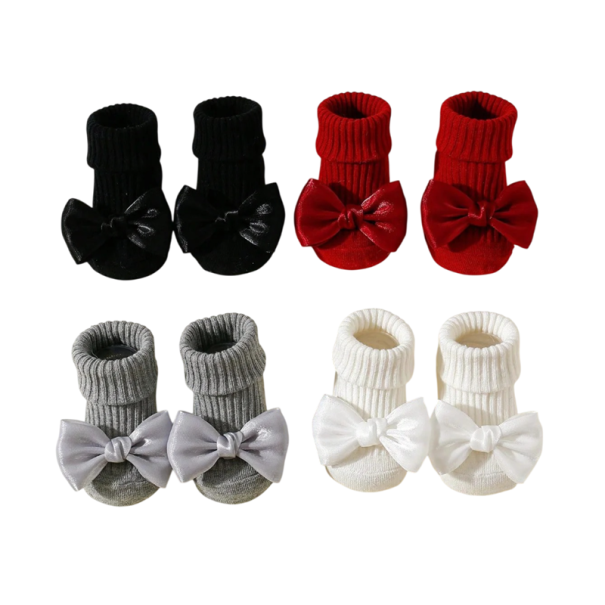 Sosete pentru fete 4 perechi Sosete colorate cu fundiță Poliester bumbac Sosete elastice confortabile pentru copii pentru uz zilnic gri 6-12 luni