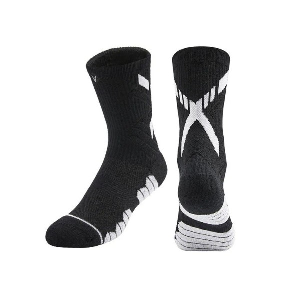Șosete sport anti-alunecare unisex, confortabile, elastice, respirabile, la mijlocul gambei, alergare antrenament de fotbal negru-alb