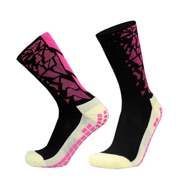 Șosete sport fotbal unisex EUR 39-45 talpă din silicon anti-alunecare elastic respirabil până la genunchi negru-roz