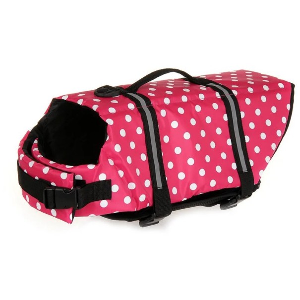 Σωσίβιο γι'αδέσποτους σκύλους 3,5 έως 4,5 κιλά με πουά σχέδιο και χερούλι στήριξης Μήκος πλάτης 26 εκ. Περίμετρος στήθους 41 έως 53 εκ. κόκκινο
