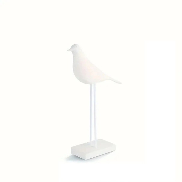 Soška decorativa di uccello su base 24x7,9 cm in resina design minimalista decorazione per interni per mensola e tavolo bianco