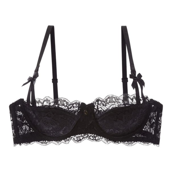 Sostenes balconette de encaje para mujer con copas moldeadas y lazos decorativos con diseño floral y tirantes ajustables negro 85A