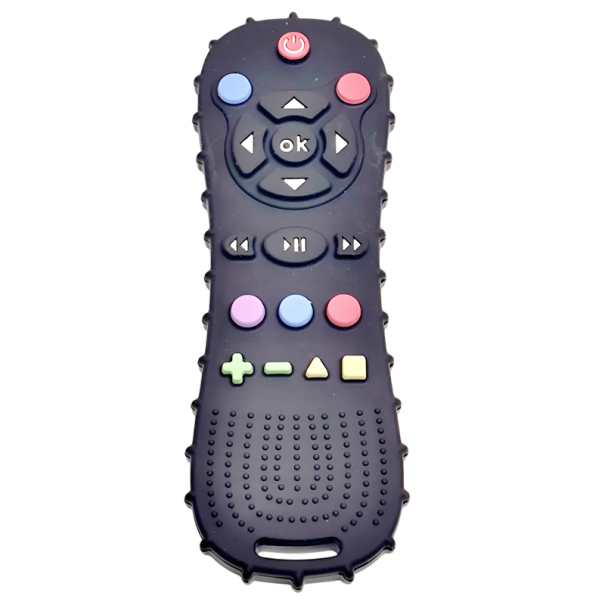 Sottiletta in silicone per bambini 15 x 5 cm Sottiletta per bambini a forma di telecomando Giocattolo sicuro per i denti Sviluppo motorio nero