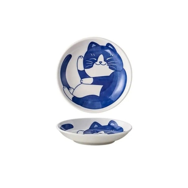 Soucoupe en céramique 2 x 10 cm en forme de goutte d'eau, style japonais, assiette à sushi, sauce à dessert, motif chat heureux foncé, vaisselle 1