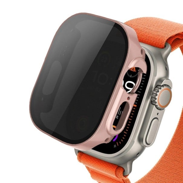 Soukromé ochranné pouzdro z tvrzeného skla pro Apple Watch 49 mm Ultra / Ultra 2 Anti-spy ochrana displeje iWatch kryt s ochranou soukromí růžově zlatá