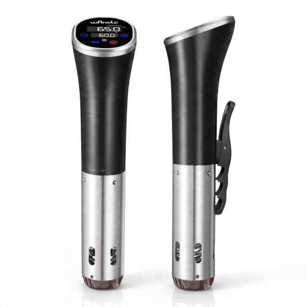 Sous vide ponorný vařič Wancle 1100 W LCD dotykový displej Přesnost ±0,1 °C Pro nádobu do 20 l Nerezová ocel IPX7 Černý Na maso a ryby 1