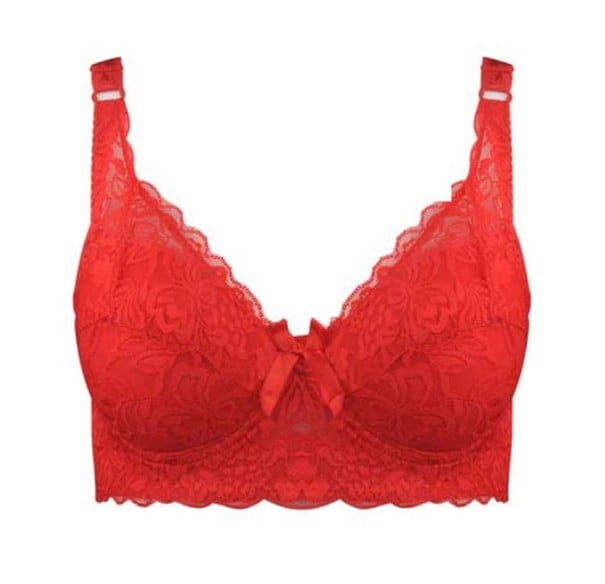 Soutien de renda feminino com laço Larga bainha de renda sob os copos Largas alças de renda Fecho com ganchos Nylon e spandex vermelho 105B